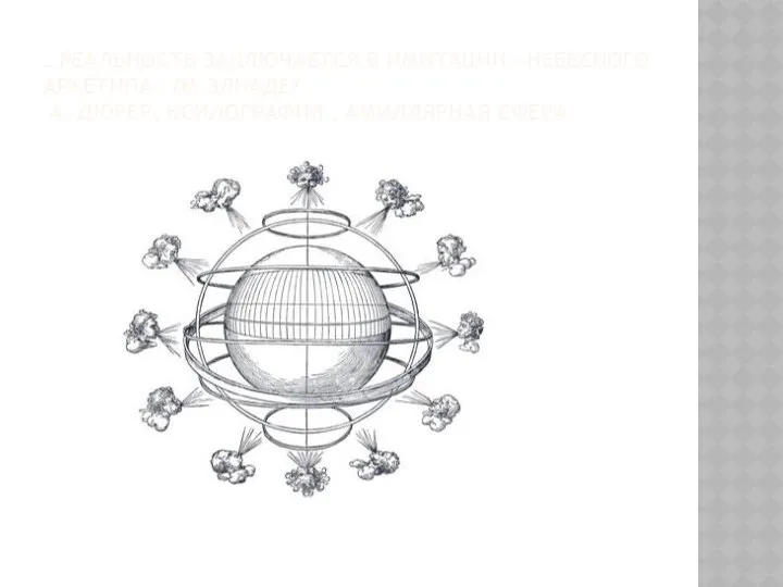 …РЕАЛЬНОСТЬ ЗАКЛЮЧАЕТСЯ В ИМИТАЦИИ «НЕБЕСНОГО АРХЕТИПА» /М.ЭЛИАДЕ/ А. ДЮРЕР, КСИЛОГРАФИЯ , АМИЛЛЯРНАЯ СФЕРА