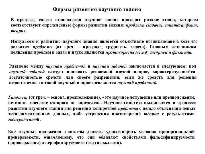 В процессе своего становления научное знание проходит разные этапы, которым соответствуют