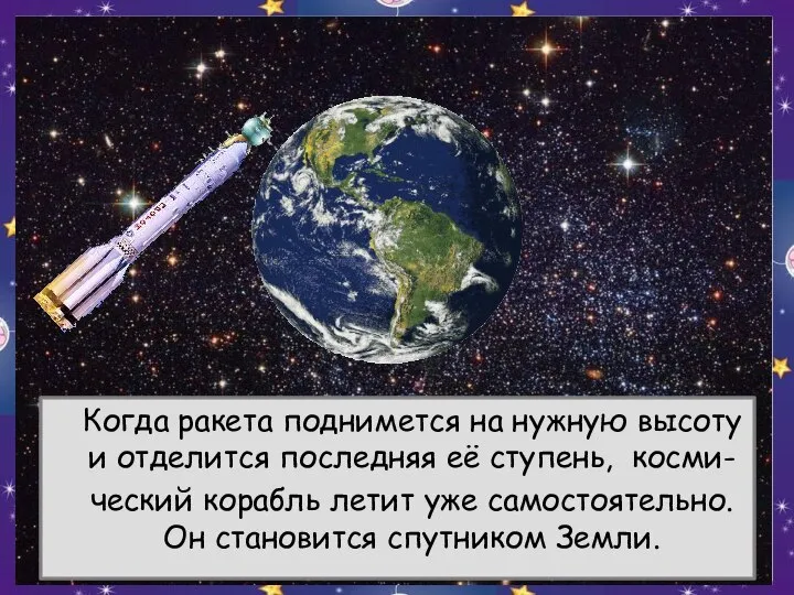 Когда ракета поднимется на нужную высоту и отделится последняя её ступень,