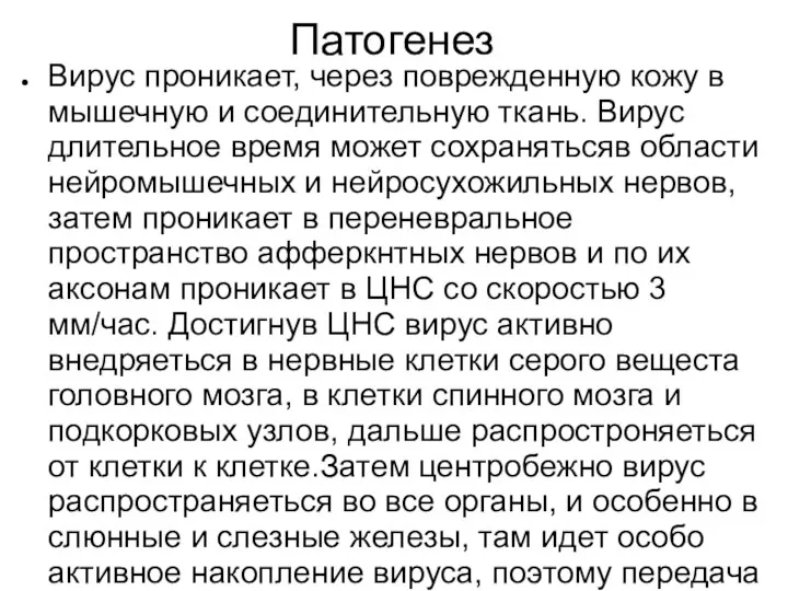 Патогенез Вирус проникает, через поврежденную кожу в мышечную и соединительную ткань.