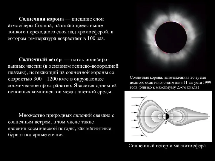 Солнечная корона — внешние слои атмосферы Солнца, начинающиеся выше тонкого переходного