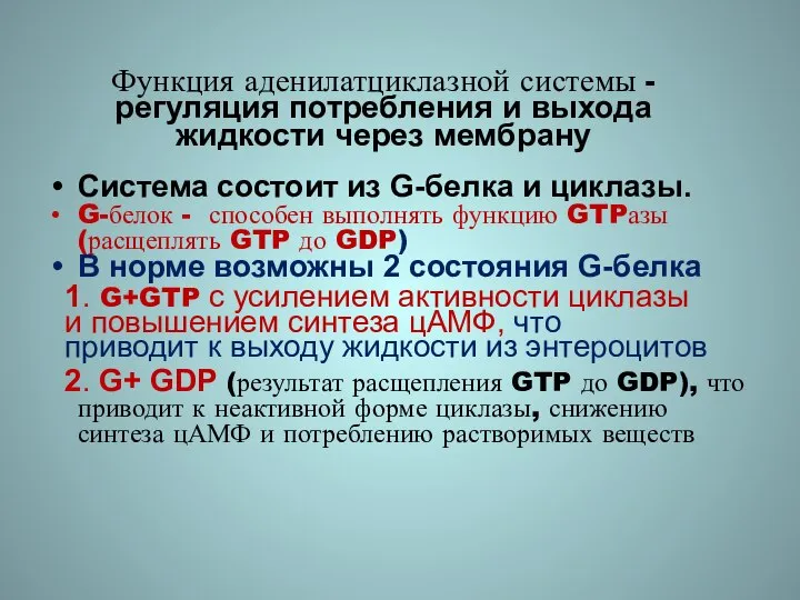 Функция аденилатциклазной системы - регуляция потребления и выхода жидкости через мембрану