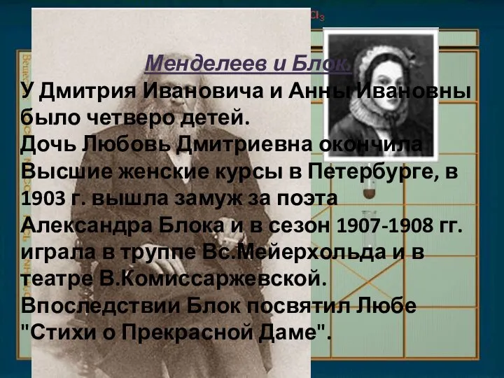 Менделеев и Блок. У Дмитрия Ивановича и Анны Ивановны было четверо