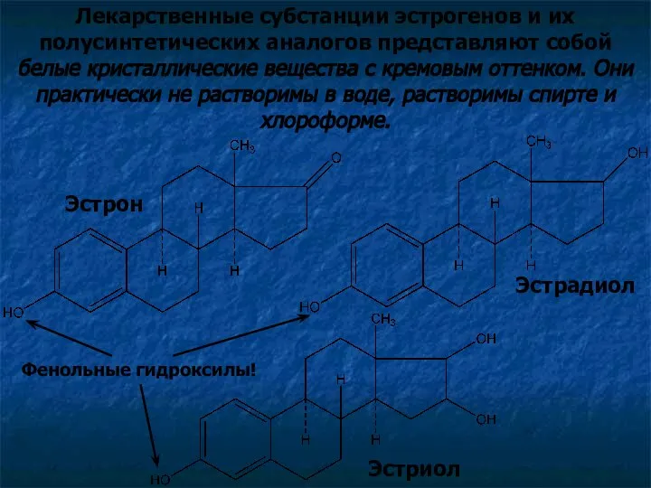 Лекарственные субстанции эстрогенов и их полусинтетических аналогов представляют собой белые кристаллические