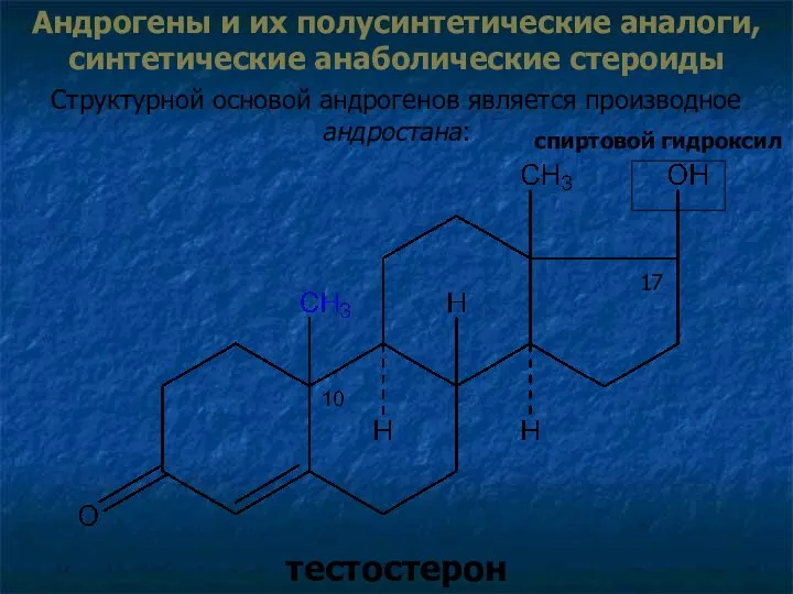 Андрогены и их полусинтетические аналоги, синтетические анаболические стероиды Структурной основой андрогенов