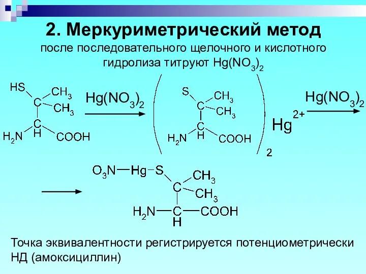 2. Меркуриметрический метод после последовательного щелочного и кислотного гидролиза титруют Hg(NO3)2