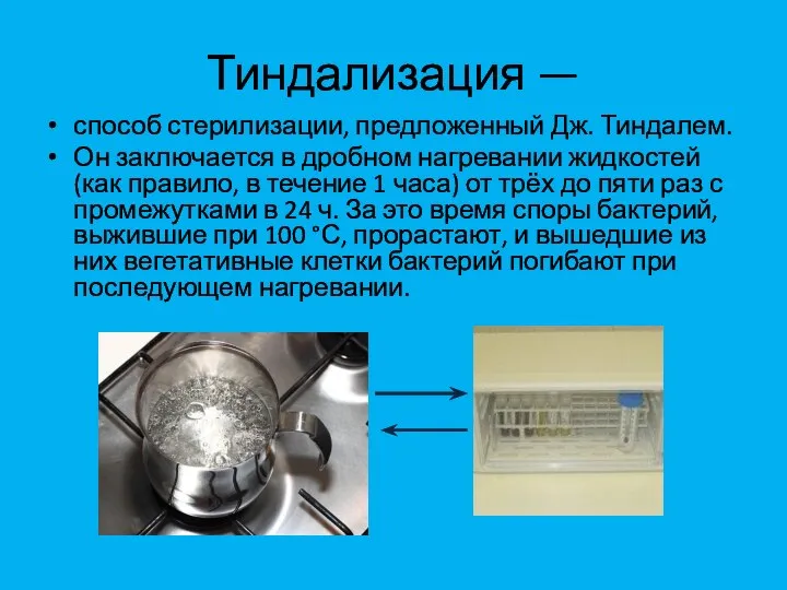 Тиндализация — способ стерилизации, предложенный Дж. Тиндалем. Он заключается в дробном