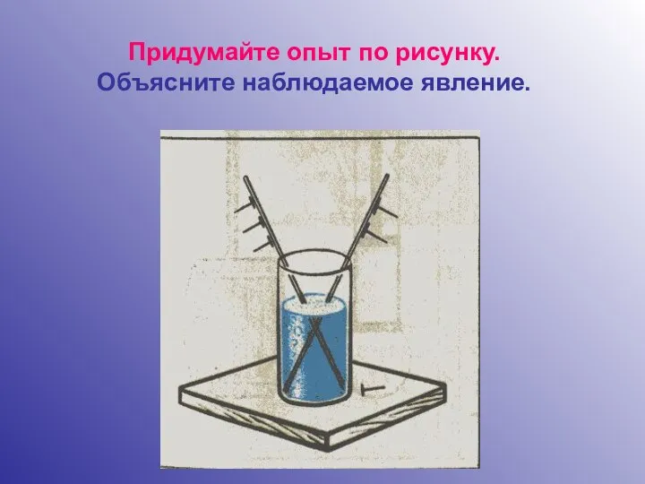 Придумайте опыт по рисунку. Объясните наблюдаемое явление.