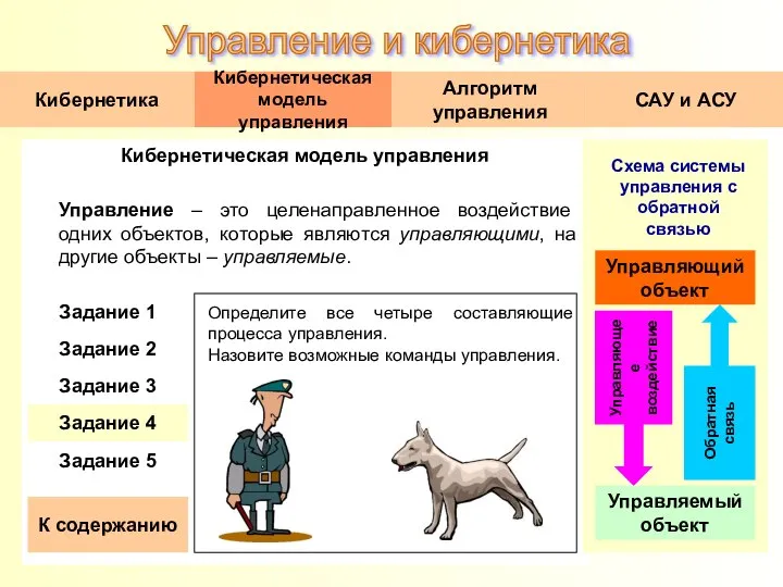 Кибернетическая модель управления Управление – это целенаправленное воздействие одних объектов, которые