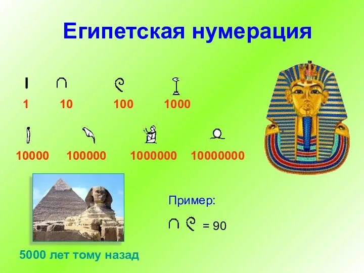 Египетская нумерация 1 10 100 1000 10000 100000 1000000 10000000 5000
