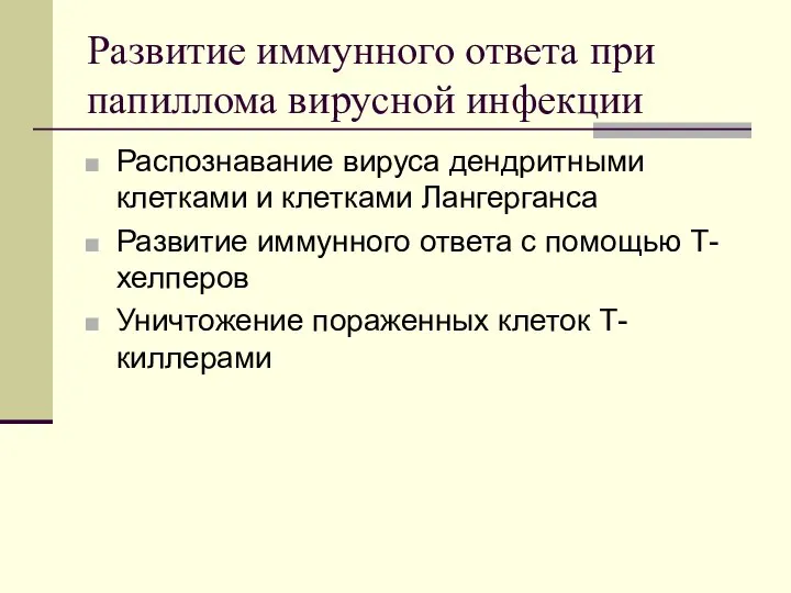 Развитие иммунного ответа при папиллома вирусной инфекции Распознавание вируса дендритными клетками