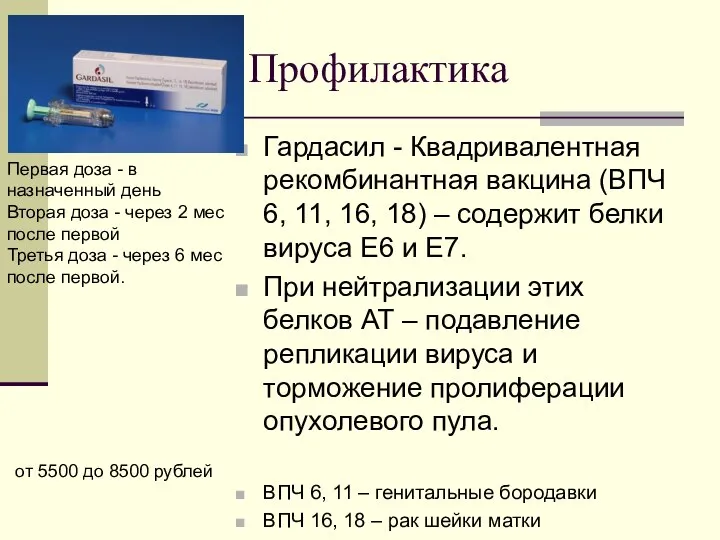 Профилактика Гардасил - Квадривалентная рекомбинантная вакцина (ВПЧ 6, 11, 16, 18)