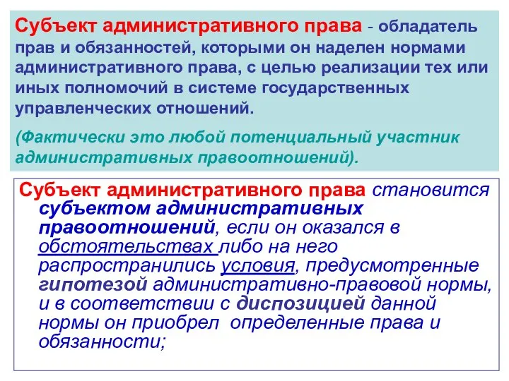 Субъект административного права становится субъектом административных правоотношений, если он оказался в