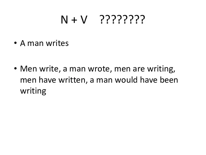 N + V ???????? A man writes Men write, a man