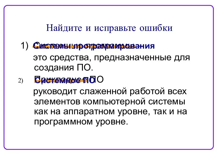 Найдите и исправьте ошибки 1) Системные программы – это средства, предназначенные