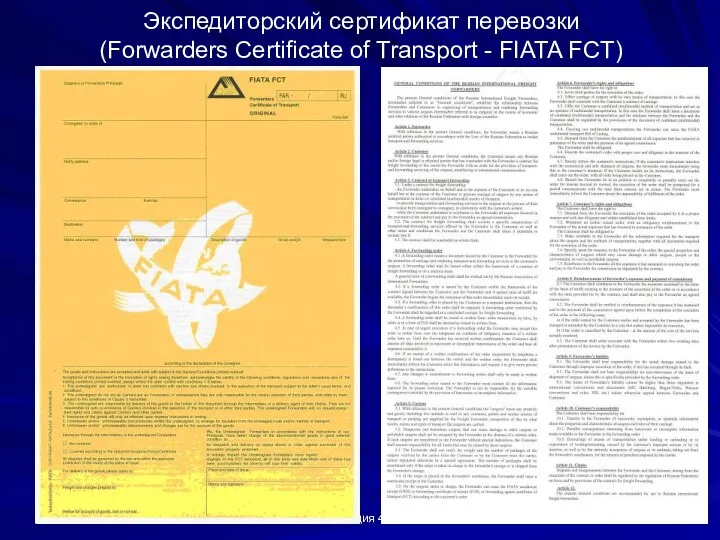 Лекция 4 Экспедиторский сертификат перевозки (Forwarders Certificate of Transport - FIATA FCT)