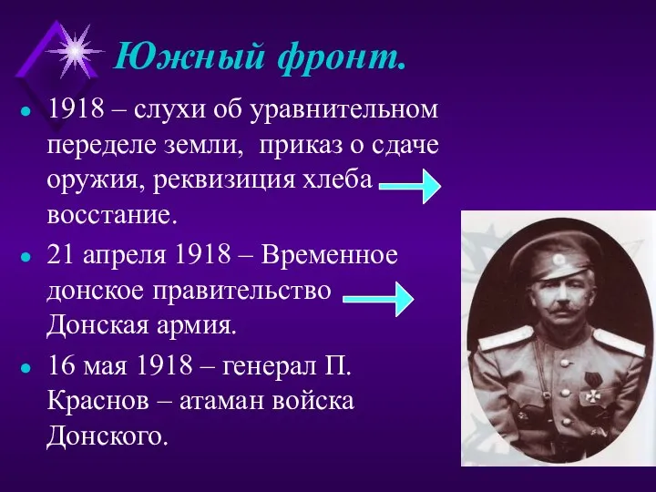 Южный фронт. 1918 – слухи об уравнительном переделе земли, приказ о