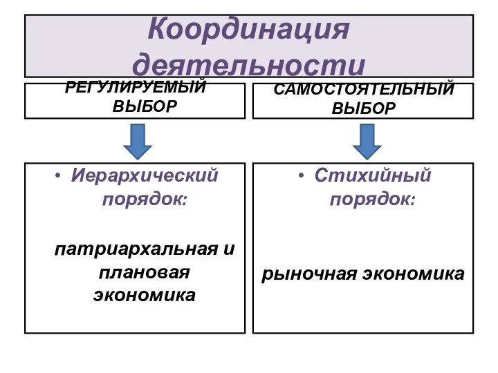 Координация деятельности РЕГУЛИРУЕМЫЙ ВЫБОР