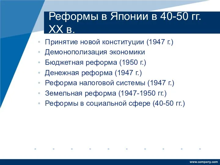 Реформы в Японии в 40-50 гг. XX в. Принятие новой конституции