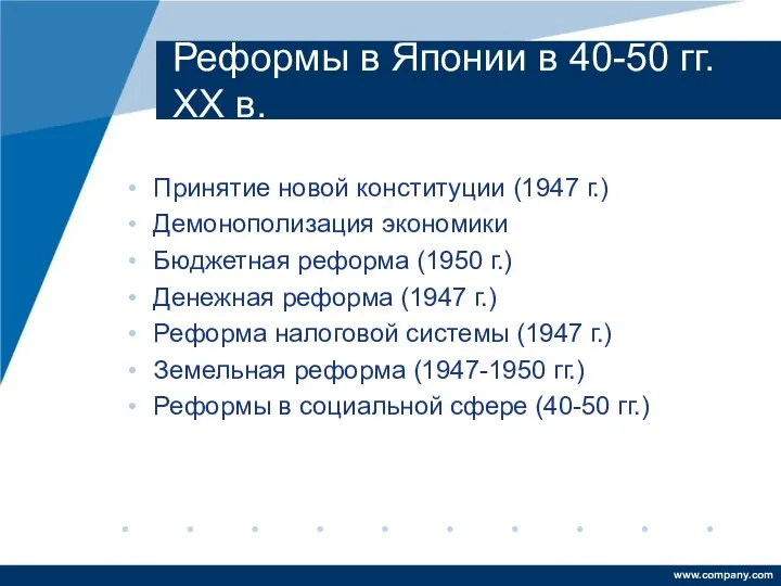 Реформы в Японии в 40-50 гг. XX в. Принятие новой конституции