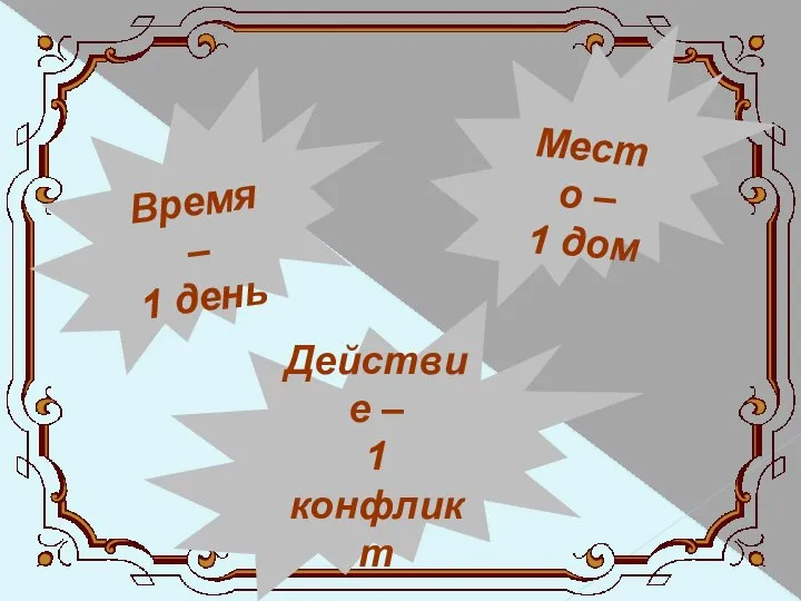 Время – 1 день Место – 1 дом Действие – 1 конфликт