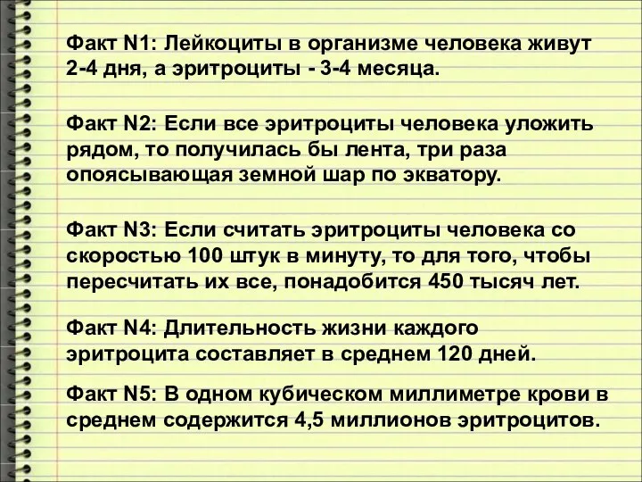 Факт N1: Лейкоциты в организме человека живут 2-4 дня, а эритроциты