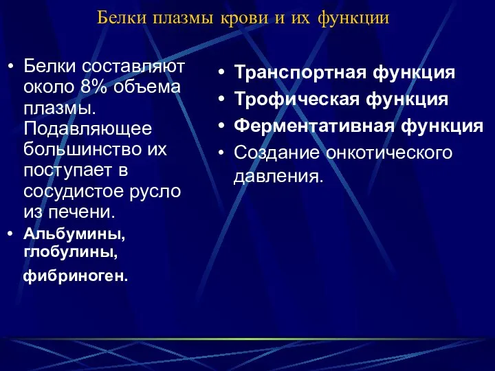 Белки плазмы крови и их функции Белки составляют около 8% объема