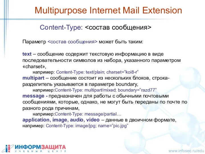 Multipurpose Internet Mail Extension Content-Type: Параметр может быть таким: text –