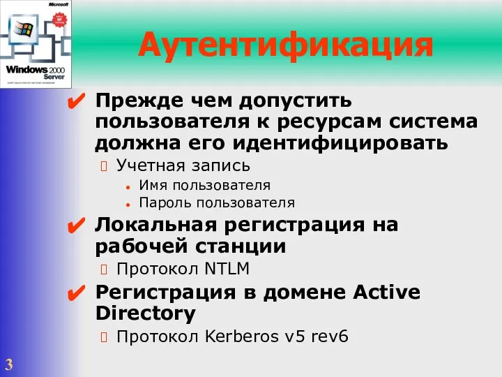 Аутентификация Прежде чем допустить пользователя к ресурсам система должна его идентифицировать