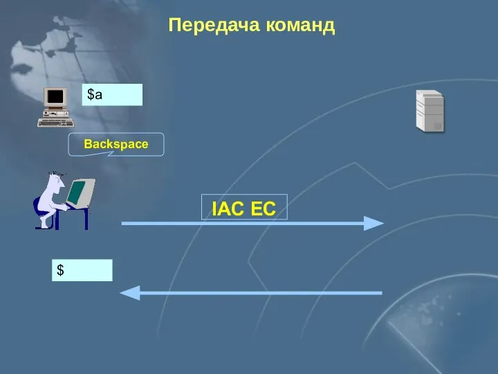 Передача команд $a IAC EC Backspace $