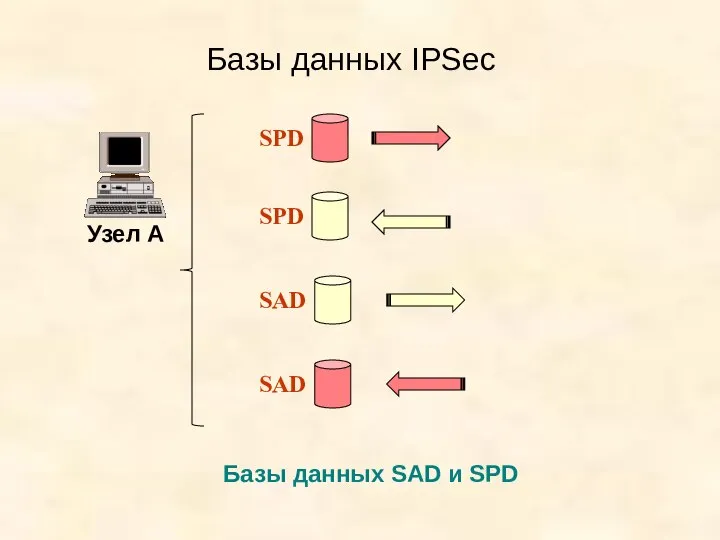 Базы данных IPSec Узел А Базы данных SAD и SPD SPD SPD SAD SAD