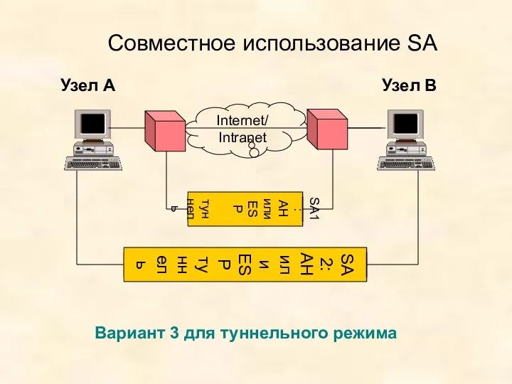 Совместное использование SA Узел А Узел В Вариант 3 для туннельного