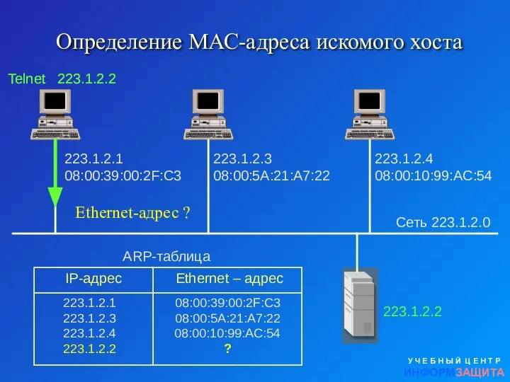 Определение МАС-адреса искомого хоста У Ч Е Б Н Ы Й