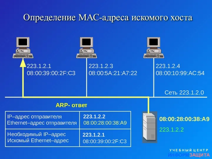 Определение МАС-адреса искомого хоста У Ч Е Б Н Ы Й