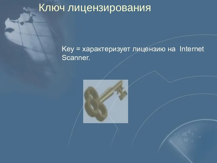 Key = характеризует лицензию на Internet Scanner. Ключ лицензирования