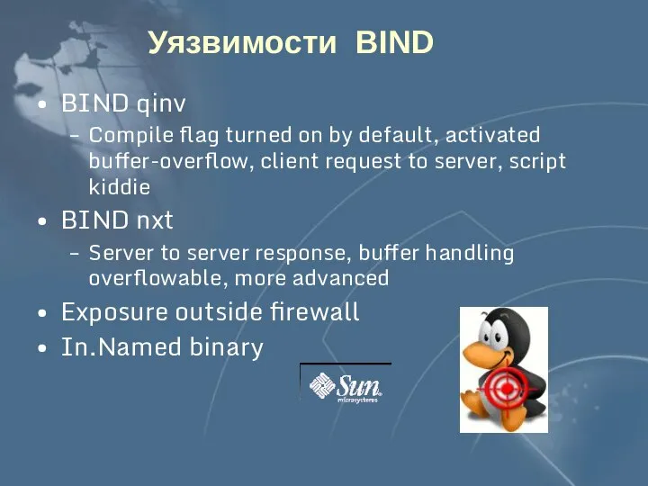 Уязвимости BIND BIND qinv Compile flag turned on by default, activated