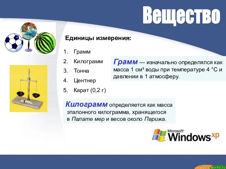 Вещество Грамм — изначально определялся как масса 1 см³ воды при