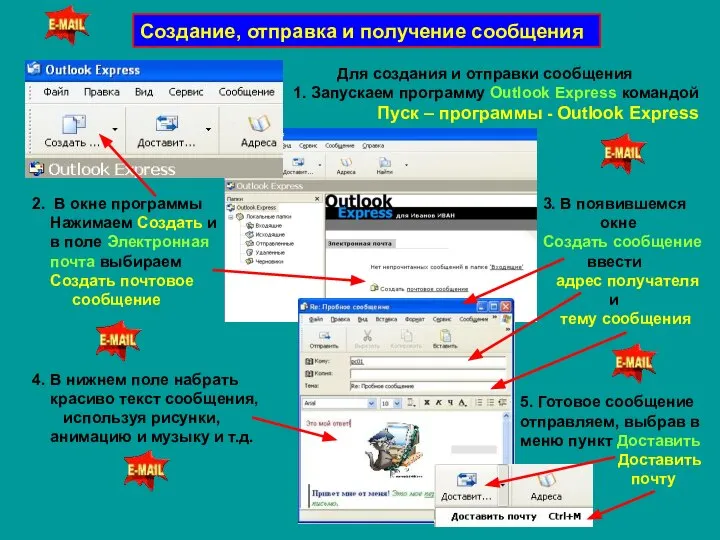 Создание, отправка и получение сообщения Для создания и отправки сообщения 1.