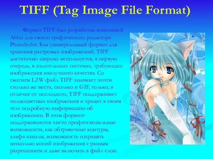 TIFF (Tag Image File Format) Формат TIFF был разработан компанией Aldus