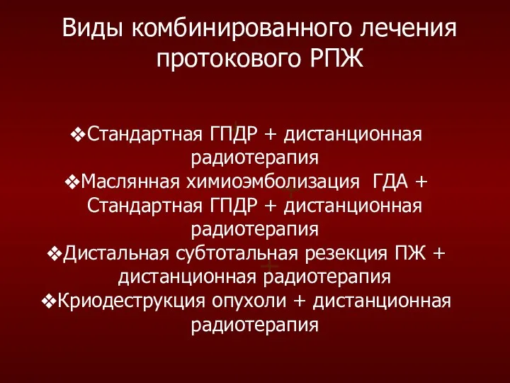 Виды комбинированного лечения протокового РПЖ + + + Стандартная ГПДР +