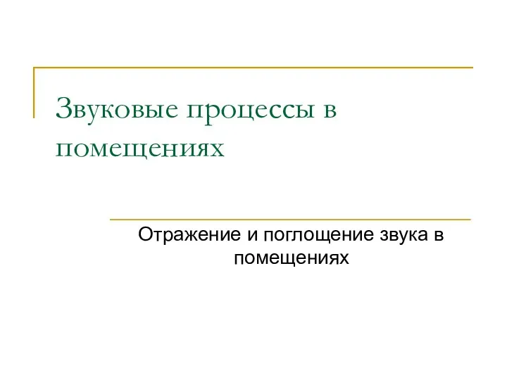 Звуковые процессы в помещениях Отражение и поглощение звука в помещениях