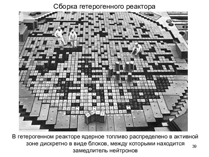 Сборка гетерогенного реактора В гетерогенном реакторе ядерное топливо распределено в активной