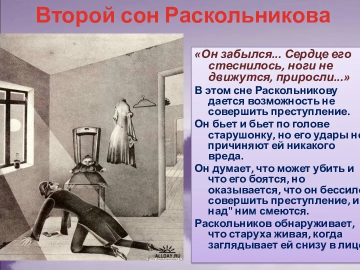 Второй сон Раскольникова «Он забылся... Сердце его стеснилось, ноги не движутся,