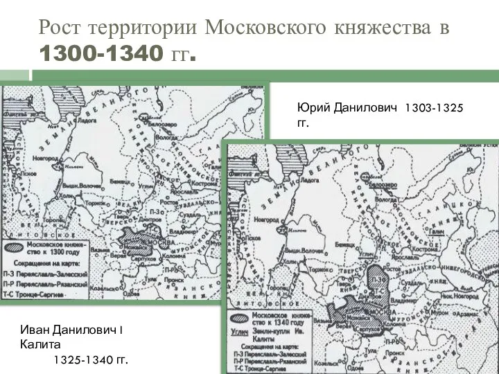 Рост территории Московского княжества в 1300-1340 гг. Юрий Данилович 1303-1325 гг.
