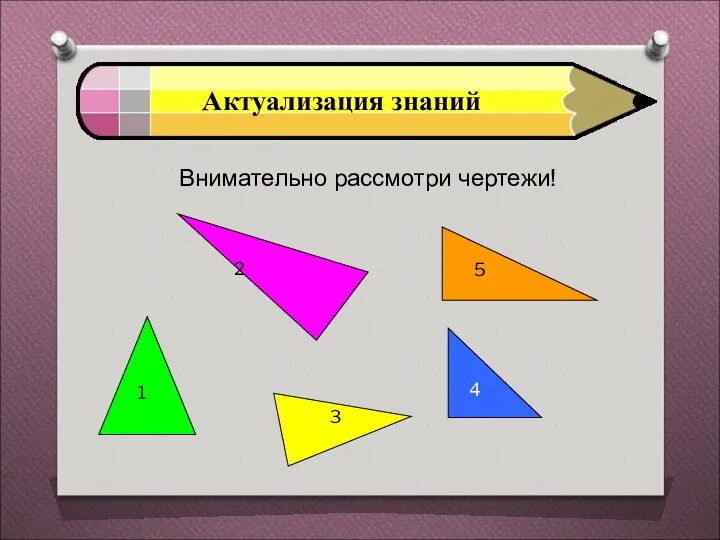 Актуализация знаний Внимательно рассмотри чертежи! 1 2 3 4 5