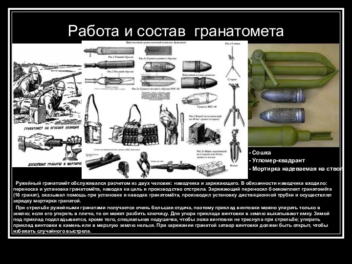 Работа и состав гранатомета - Сошка - Угломер-квадрант - Мортирка надеваемая
