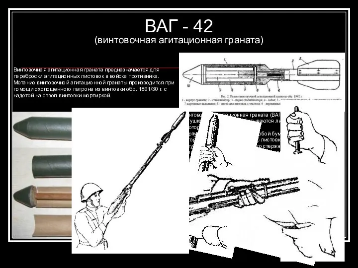 ВАГ - 42 (винтовочная агитационная граната) Винтовочная агитационная граната предназначается для