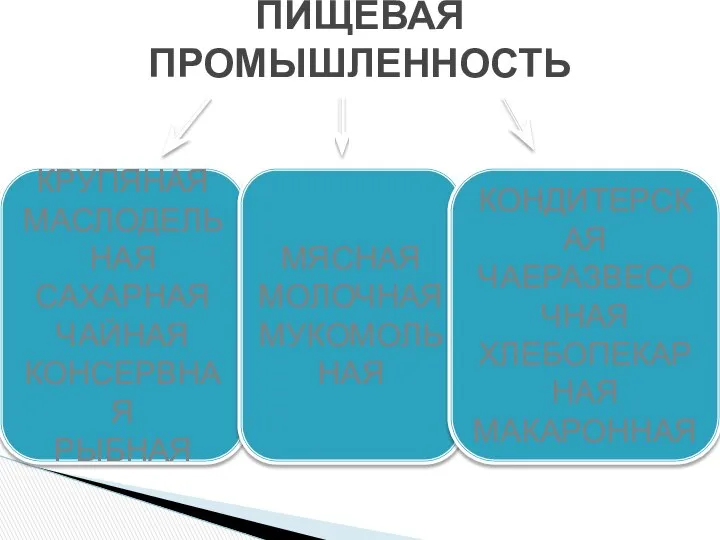 ПИЩЕВАЯ ПРОМЫШЛЕННОСТЬ КРУПЯНАЯ МАСЛОДЕЛЬНАЯ САХАРНАЯ ЧАЙНАЯ КОНСЕРВНАЯ РЫБНАЯ МЯСНАЯ МОЛОЧНАЯ МУКОМОЛЬНАЯ КОНДИТЕРСКАЯ ЧАЕРАЗВЕСОЧНАЯ ХЛЕБОПЕКАРНАЯ МАКАРОННАЯ