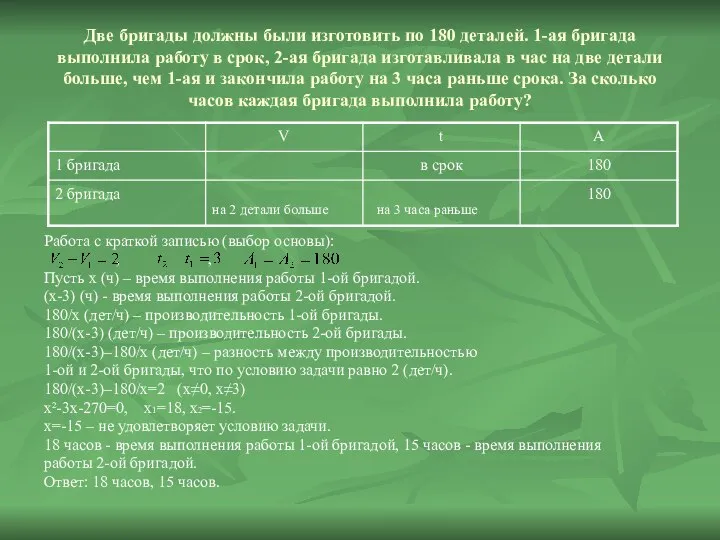 Две бригады должны были изготовить по 180 деталей. 1-ая бригада выполнила