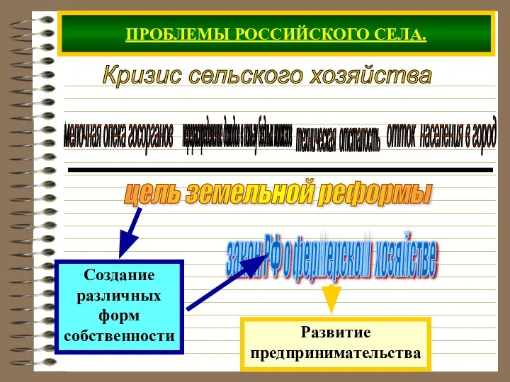 ПРОБЛЕМЫ РОССИЙСКОГО СЕЛА. Кризис сельского хозяйства мелочная опека госорганов перераспределение доходов